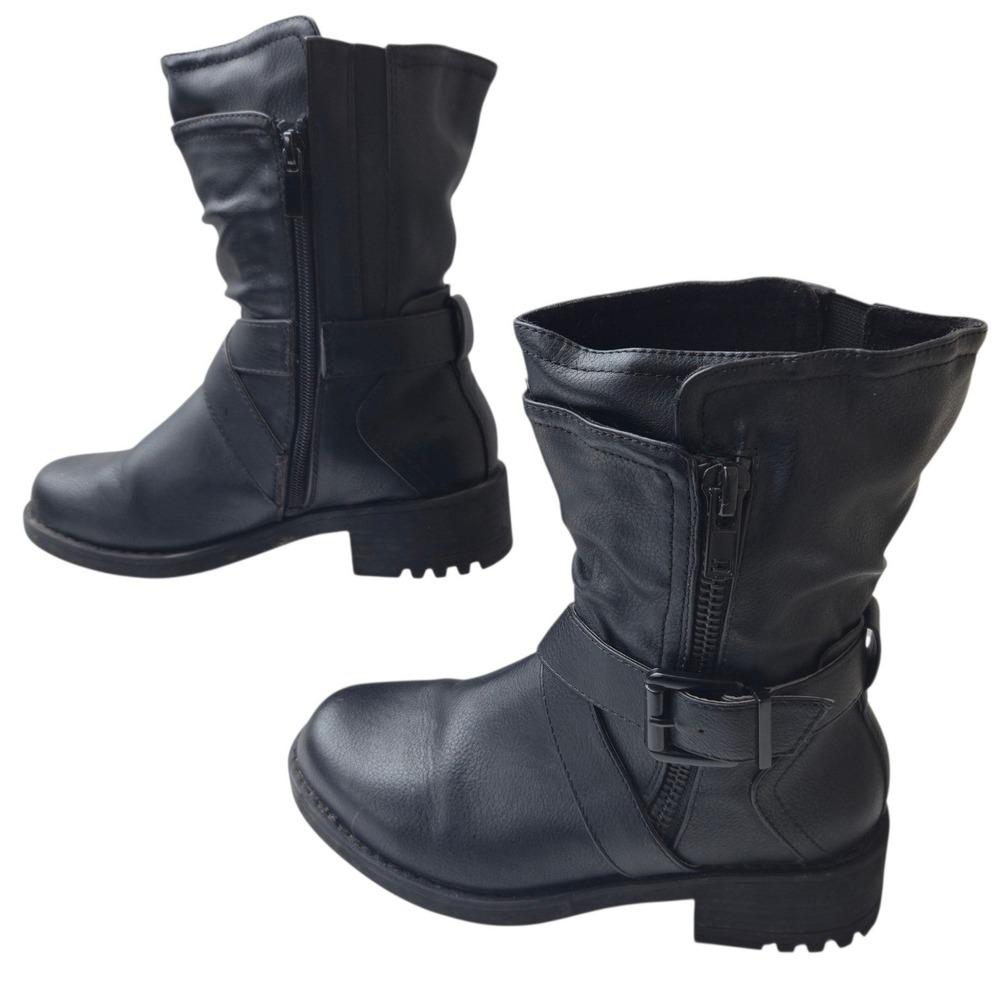 Torrid Moto Boots Women 6WW Black Faux Leather Buckle Combat Ankle
